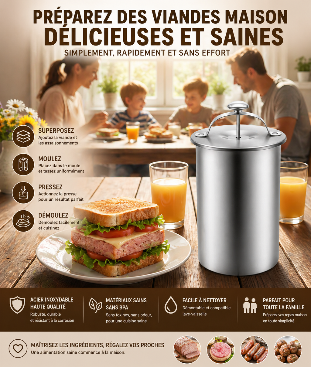 Presse viande Maison M Cook en Acier Inoxydable – Charcuterie Saine Sans Nitrites