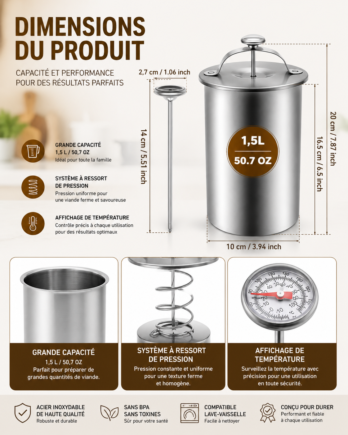 Presse viande Maison M Cook en Acier Inoxydable – Charcuterie Saine Sans Nitrites