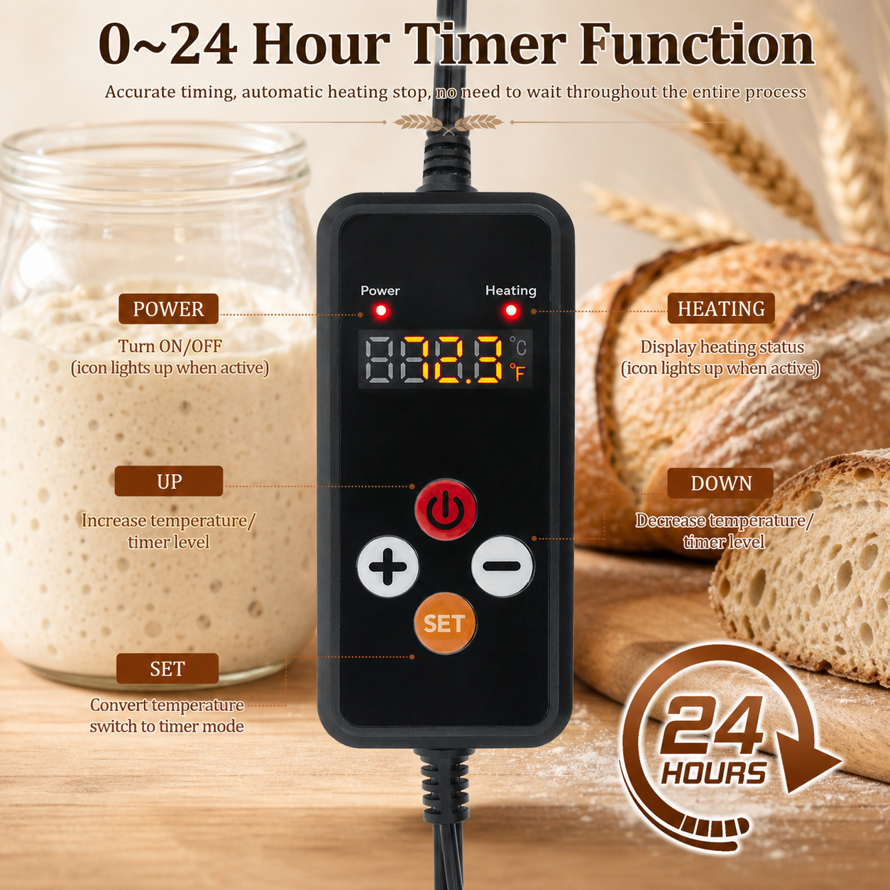 Ceinture Chauffante pour Levain & Fermentation – Minuterie 0-24h, Température Réglable