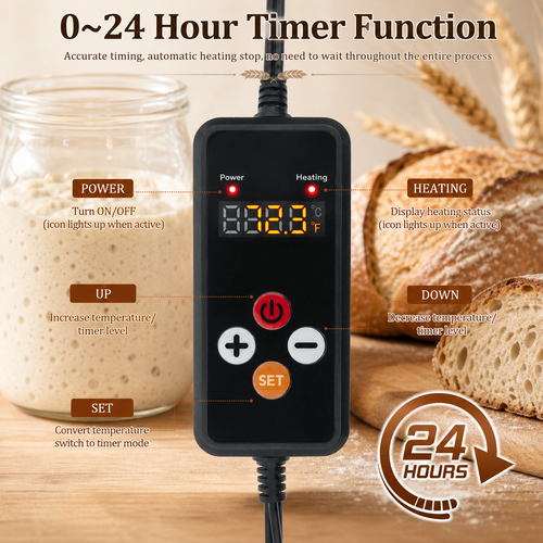 Ceinture Chauffante pour Levain & Fermentation – Minuterie 0-24h, Température Réglable