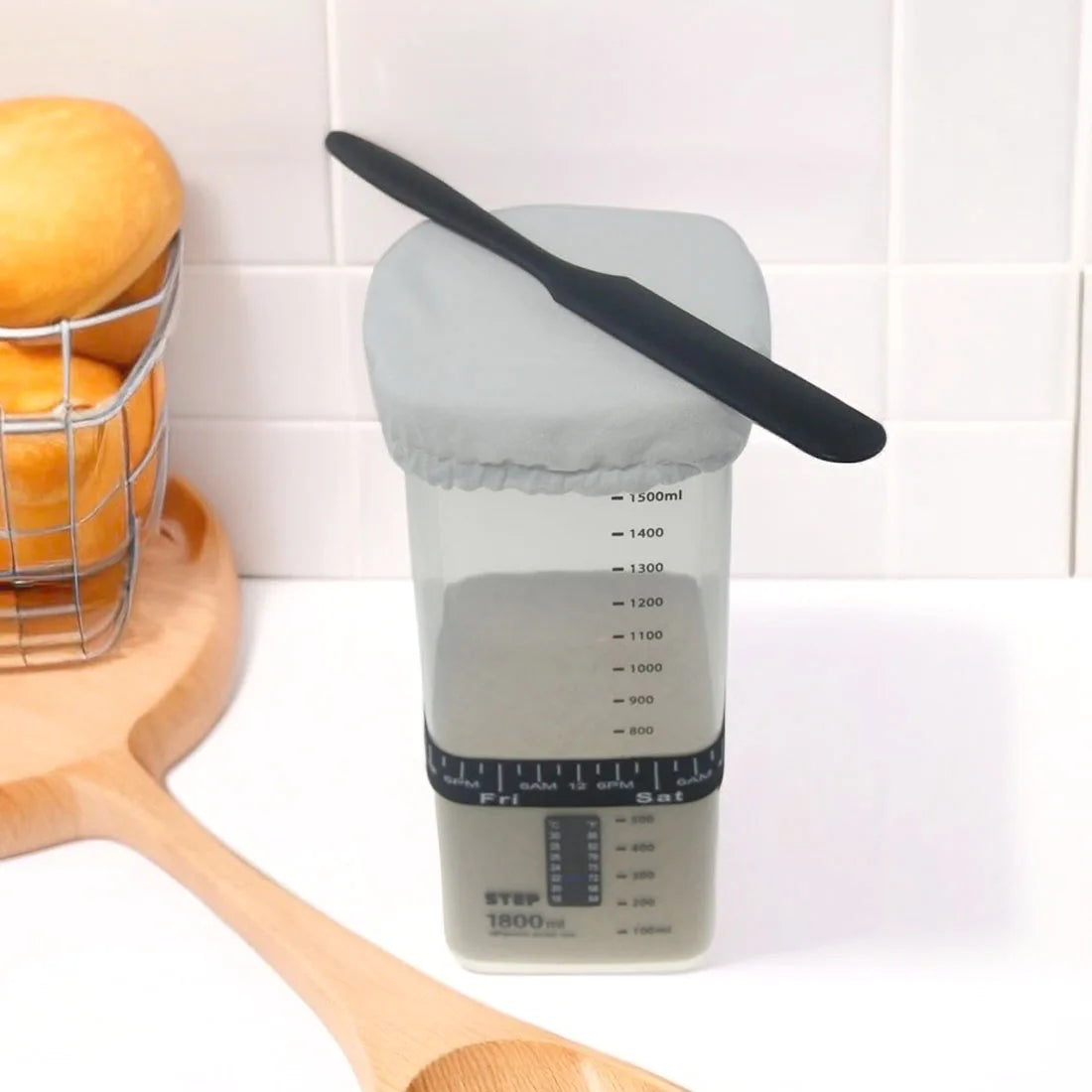 Kit Bocal à Levain 1800ml – Thermomètre, Spatule & Couvercle Respirant Inclus