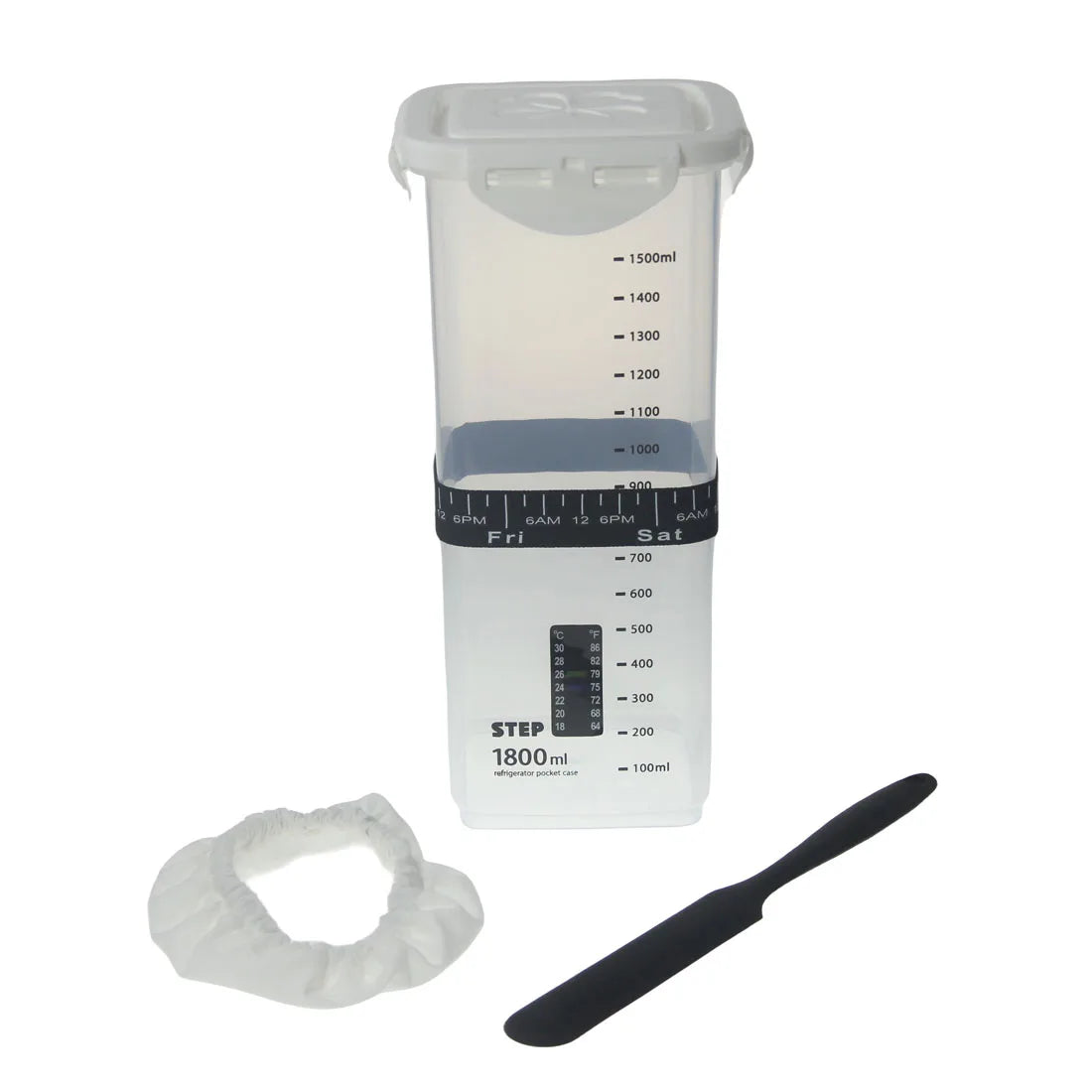 Kit Bocal à Levain 1800ml – Thermomètre, Spatule & Couvercle Respirant Inclus