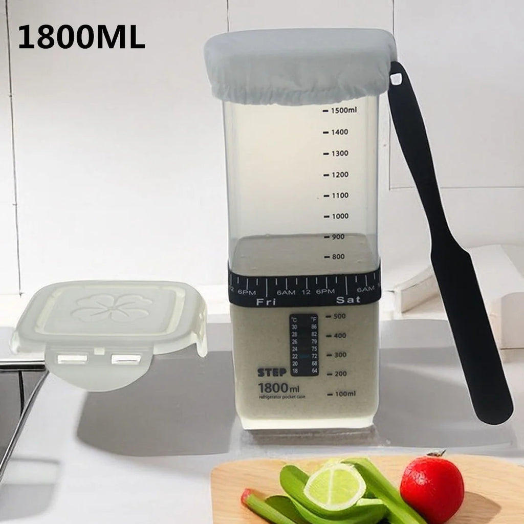 Kit Bocal à Levain 1800ml – Thermomètre, Spatule & Couvercle Respirant Inclus