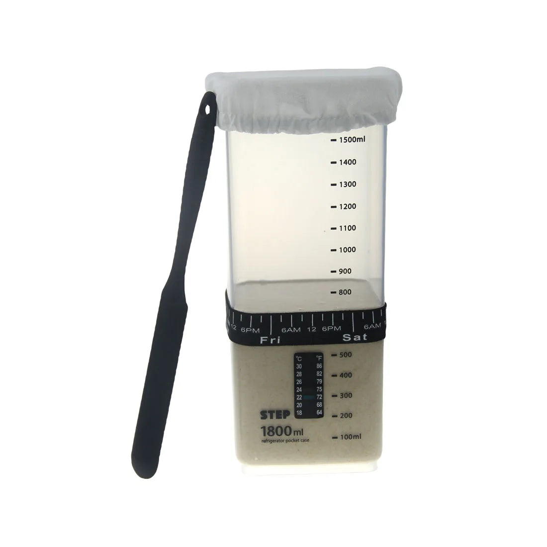 Kit Bocal à Levain 1800ml – Thermomètre, Spatule & Couvercle Respirant Inclus